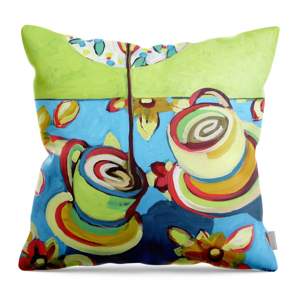 Coffee Throw Pillow featuring the painting Dance of the Coffee Refill by Jennifer Lommers