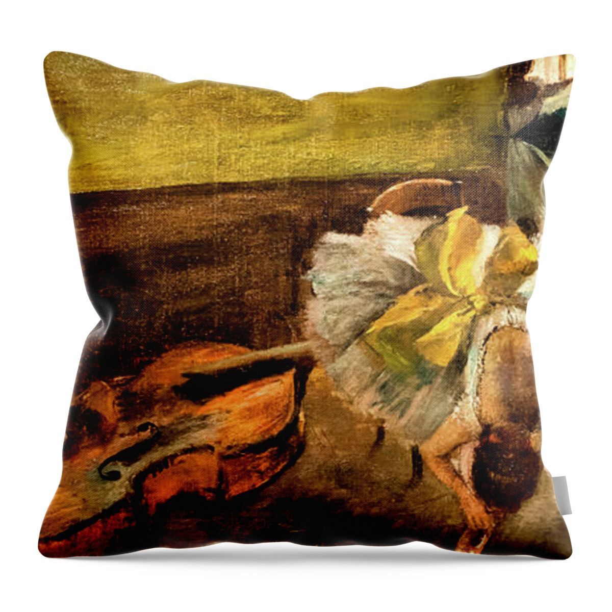 Edgar Degas Throw Pillow featuring the painting Dancers in the Rehersal Room with a Double Bass by Edgar Degas by Edgar Degas