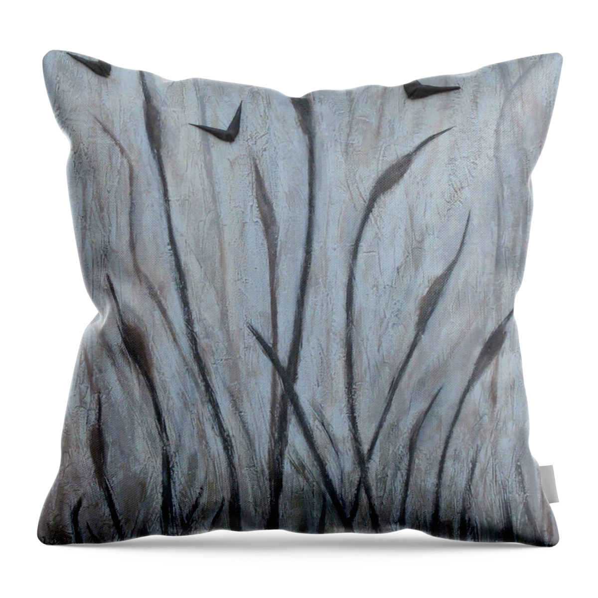 Landscape Throw Pillow featuring the painting Dancing Cattails 3 by Trish Toro