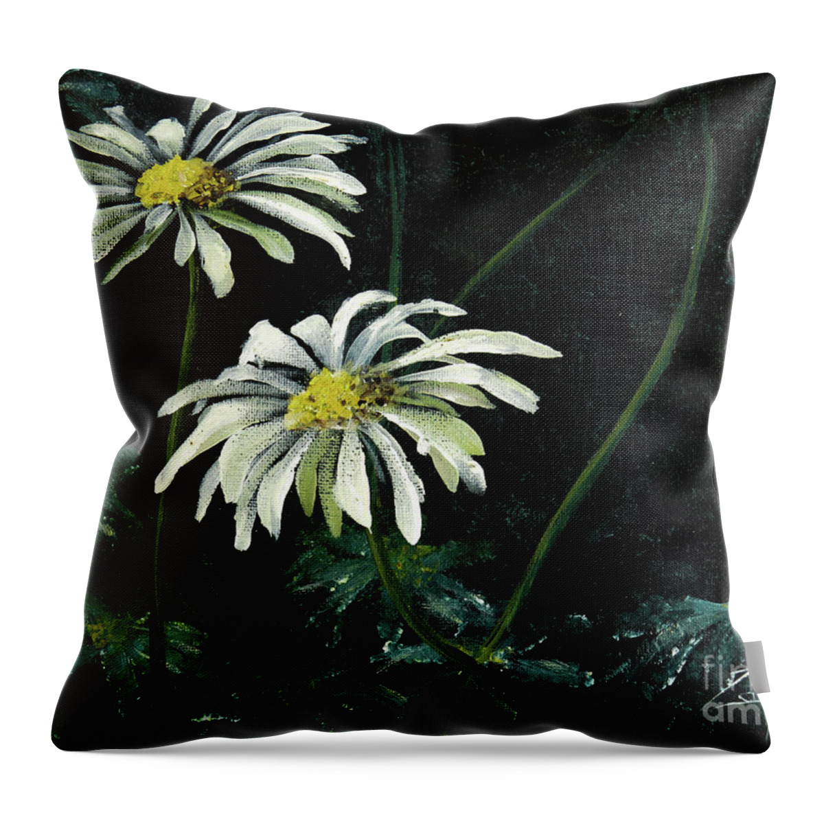 Flower Throw Pillow featuring the painting Dancing Daisies in the Moonlight by Zan Savage