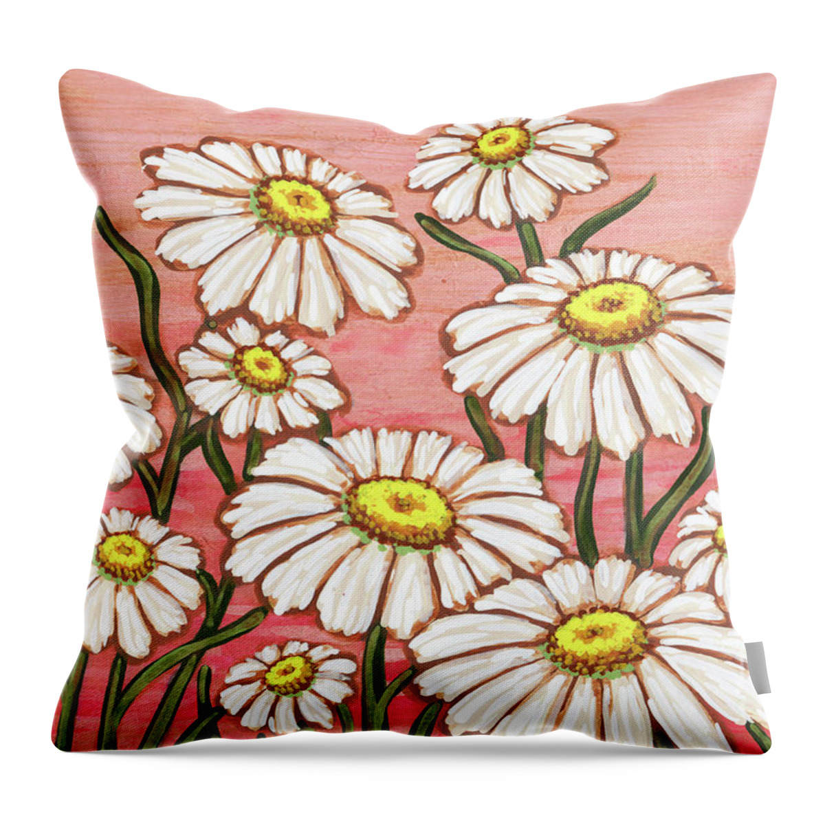 Daisy Throw Pillow featuring the painting Dancing Daisy Daydreams in Pink Parfait Skies by Amy E Fraser