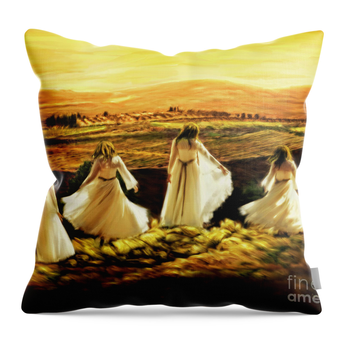 Prophetic Art Throw Pillow featuring the painting Dancing on the Mountain by Constance Woods