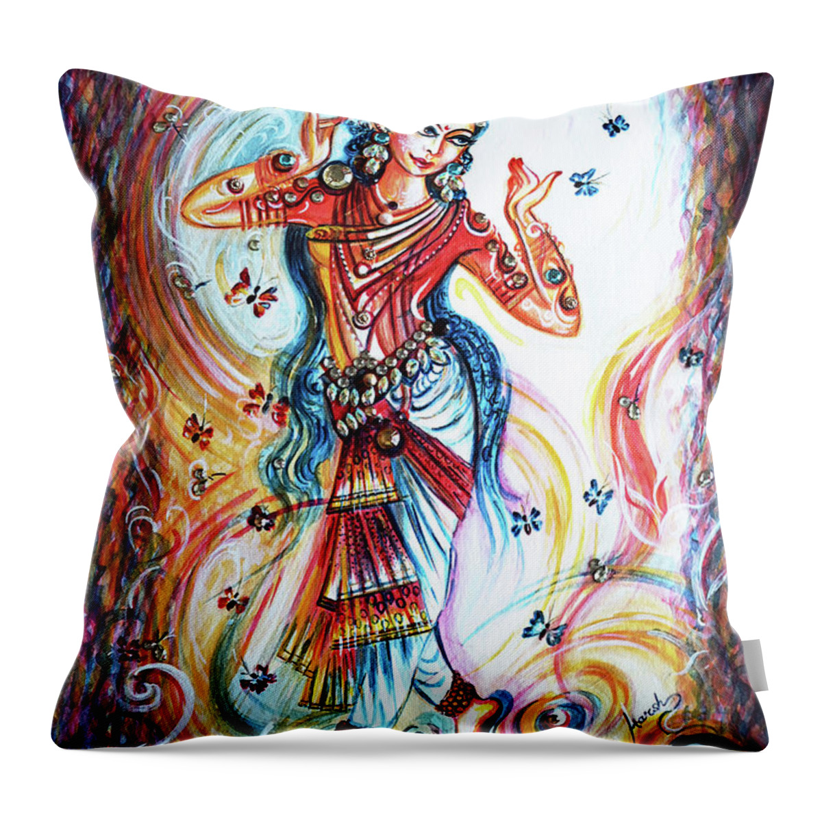 Dance Throw Pillow featuring the painting Dancing with butterflies by Harsh Malik