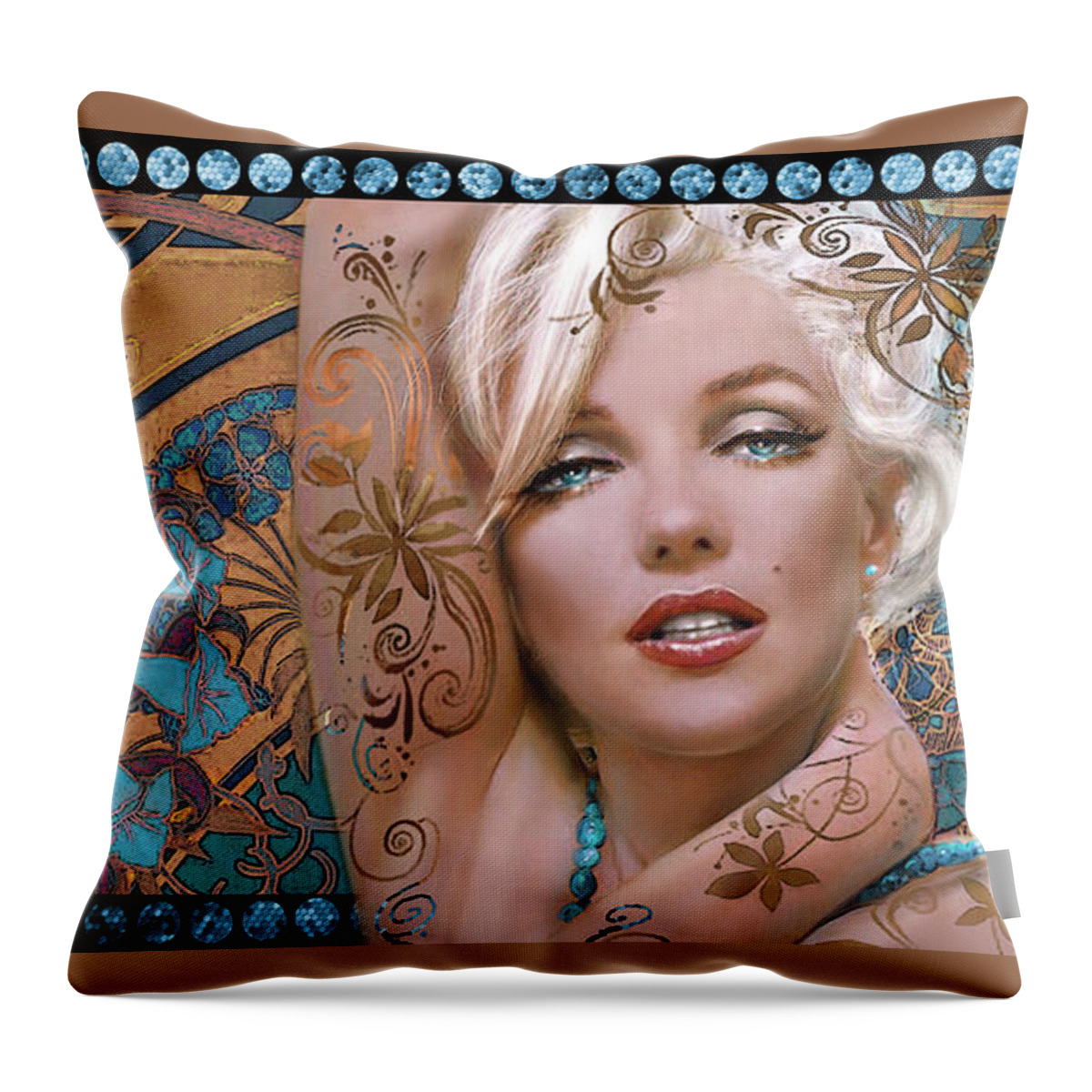 Theo Danella Throw Pillow featuring the painting Danella Students 2 aqua by Theo Danella
