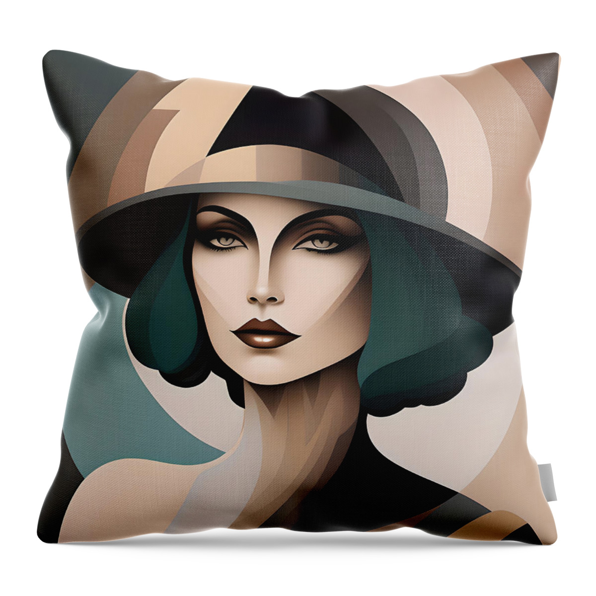 Portrait Throw Pillow featuring the digital art Dark Elements Woman With Hat Portrait 7 by Philip Preston