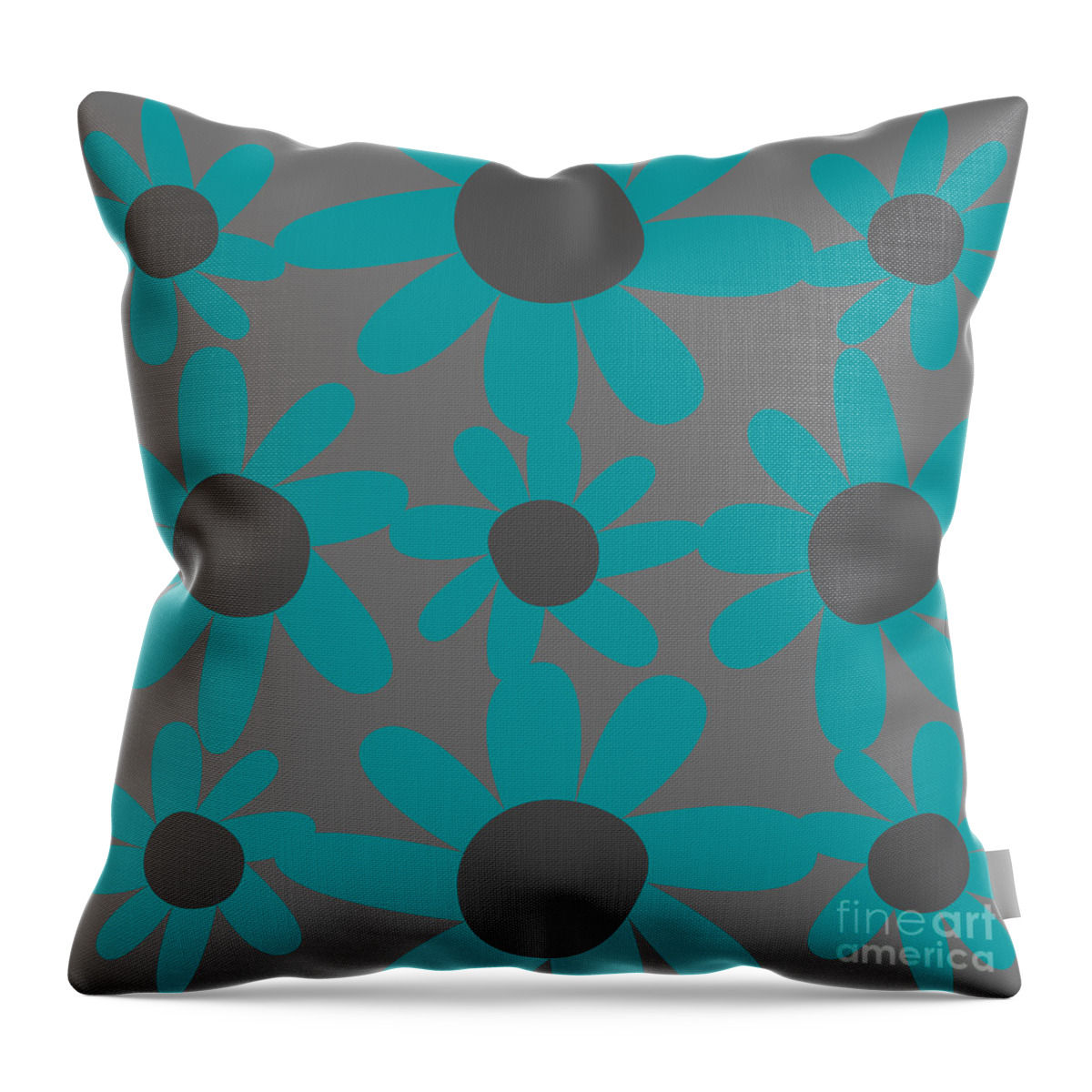 Floral Throw Pillow featuring the digital art Dark Gray and Blue Floral Pattern by Christie Olstad