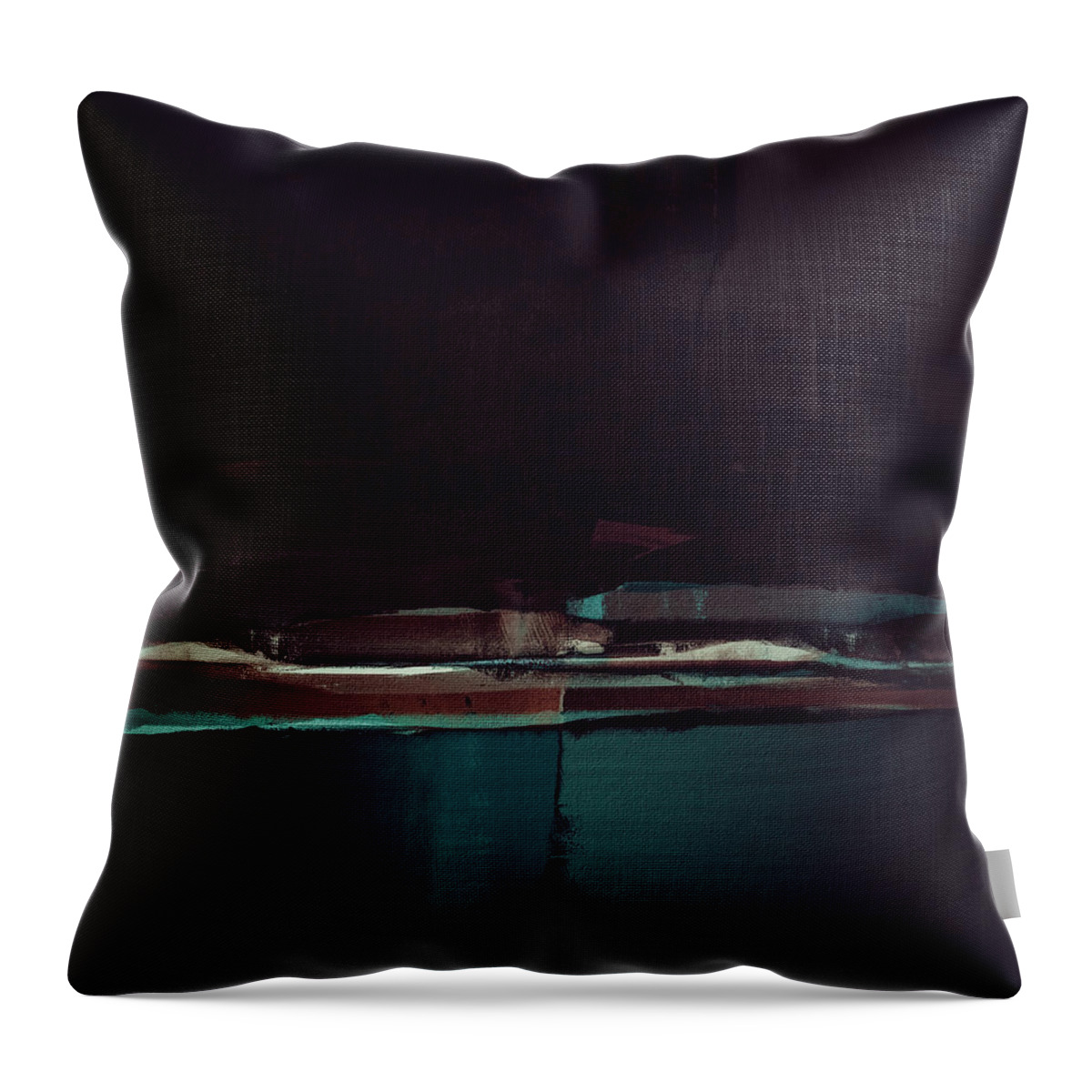 Black Throw Pillow featuring the painting Darkest Night - Black And Blue Modern Abstract Landscape Painting by iAbstractArt