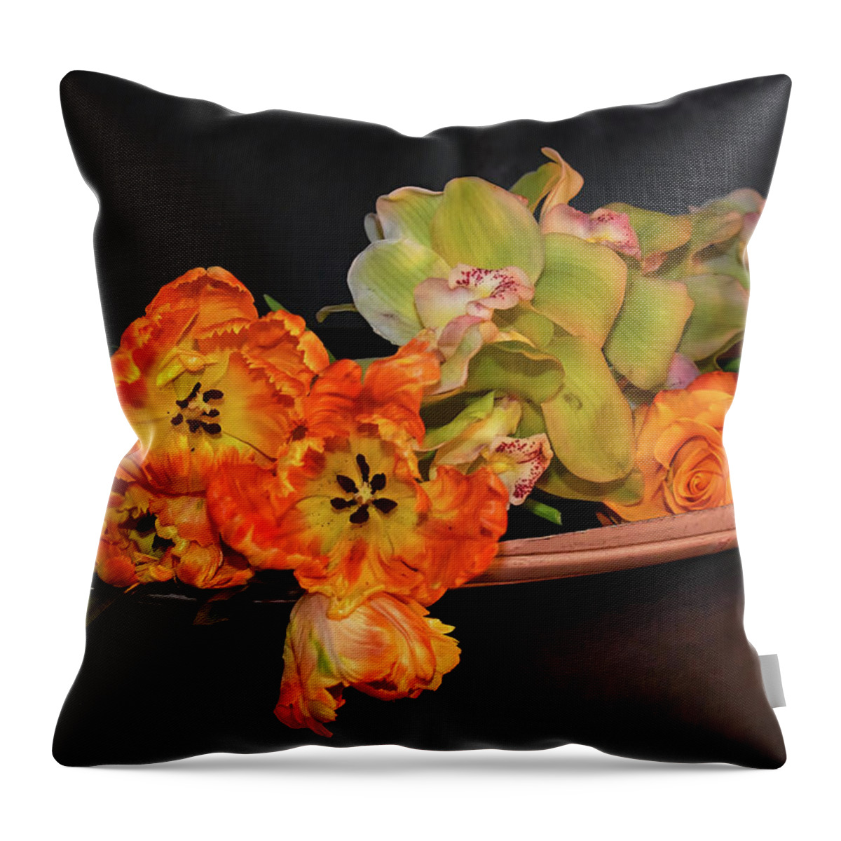 Darwin Throw Pillow featuring the photograph Darwin Tulips and Friends Still Life by Diana Mary Sharpton
