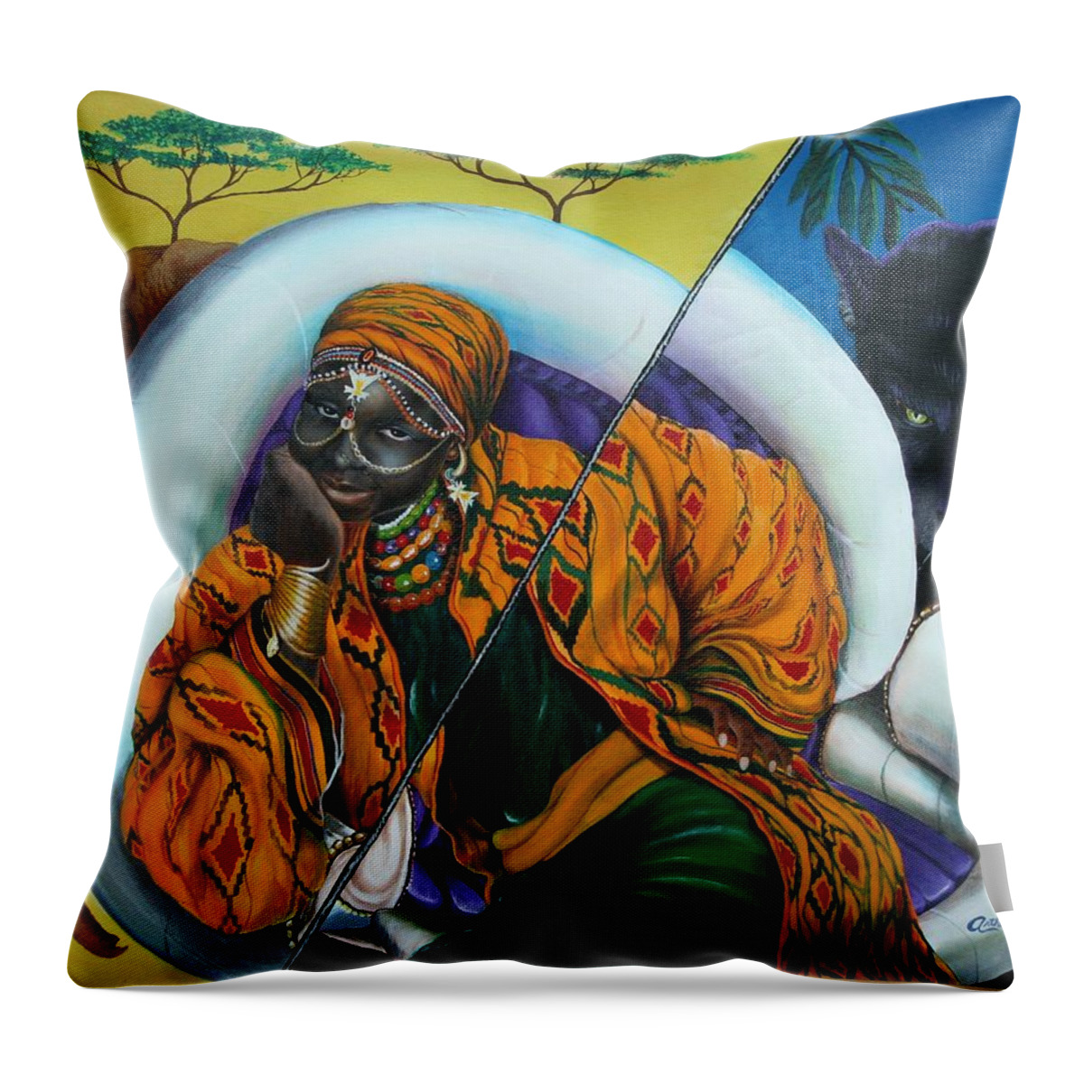 African Princess Throw Pillow featuring the painting Daughter of the motherland by Arthur Covington