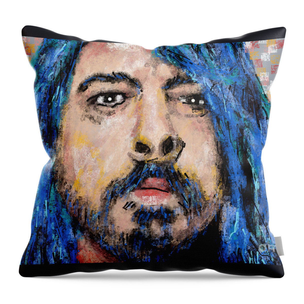 Dave Grohl Foo Fighters Music Concert Celebrity Rockstar Star Rock And Roll Digital Musician Icon Throw Pillow featuring the painting Dave Grohl The Foo Fighters by Bradley Boug
