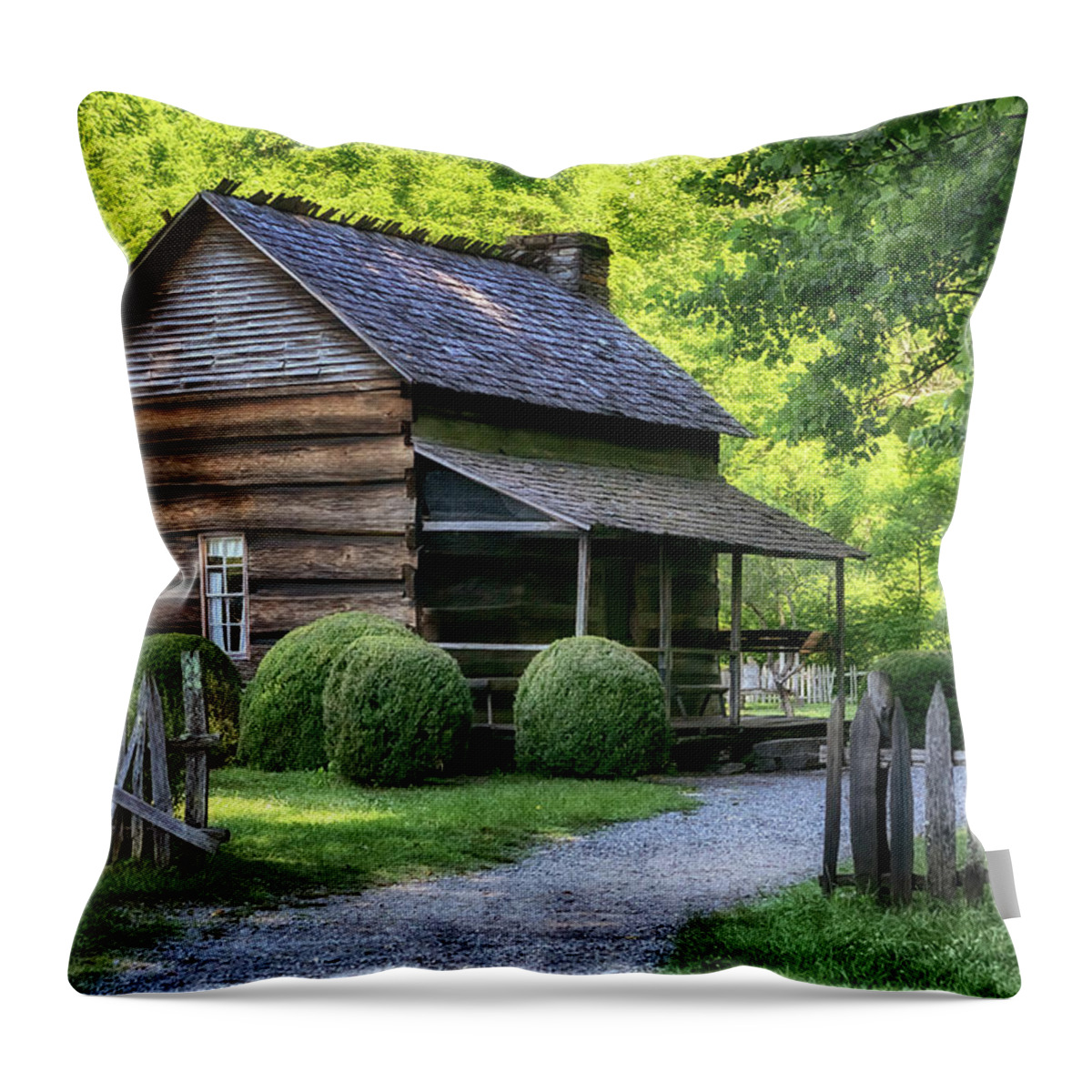 Cabin Throw Pillow featuring the photograph Davis House - Smoky Mountains by Susan Rissi Tregoning