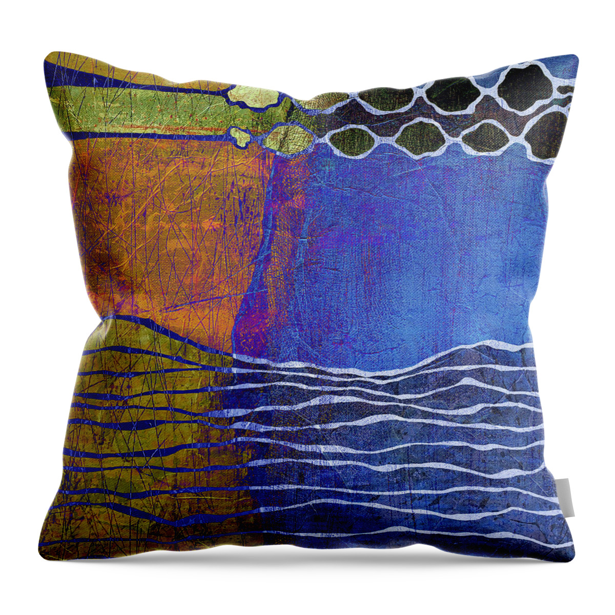 Sunset Over The Ocean Throw Pillow featuring the digital art DAY INTO NIGHT Abstract Orange and Blue by Lynnie Lang