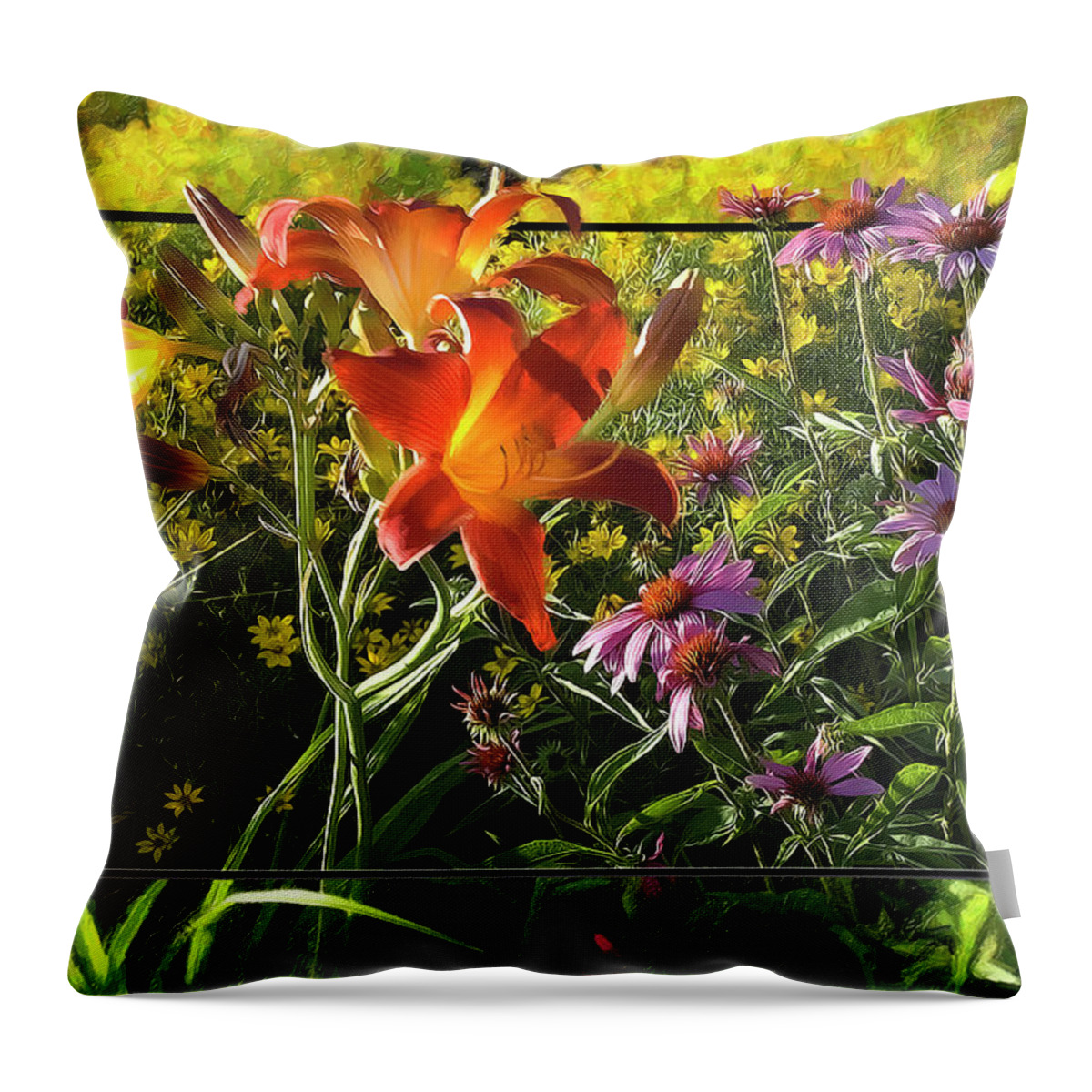 Daylily Throw Pillow featuring the digital art Daylilies and Cone Flowers by Rod Melotte
