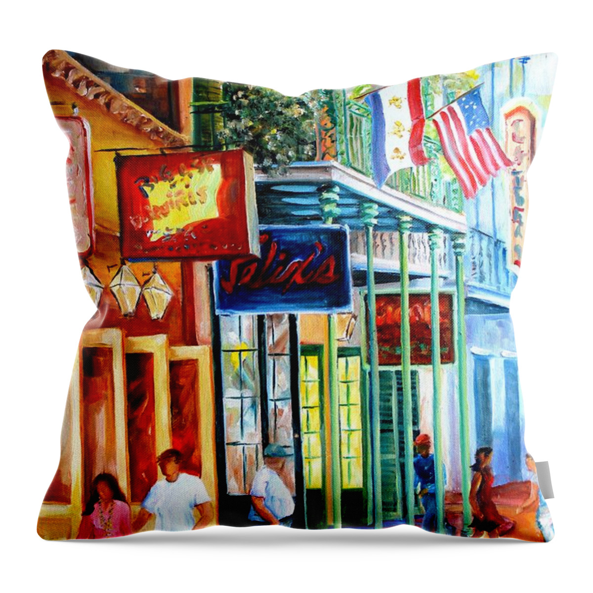 New Orleans Throw Pillow featuring the painting Daytime on Bourbon Street by Diane Millsap