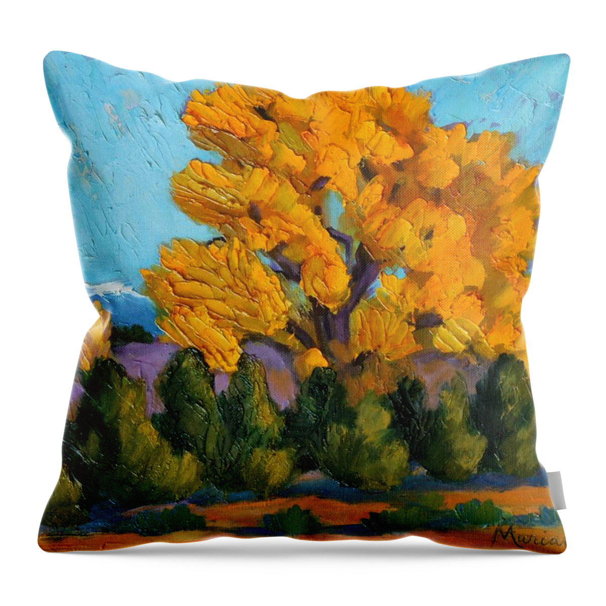 Plein Air Throw Pillow featuring the painting Dazzling Cottonwoods by Marian Berg