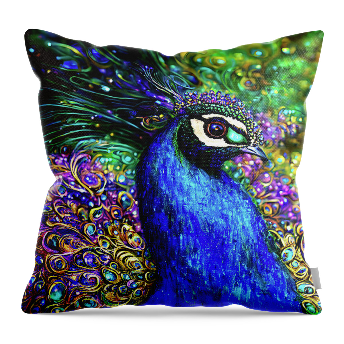 Peacocks Throw Pillow featuring the digital art Dazzling Peacock by Peggy Collins