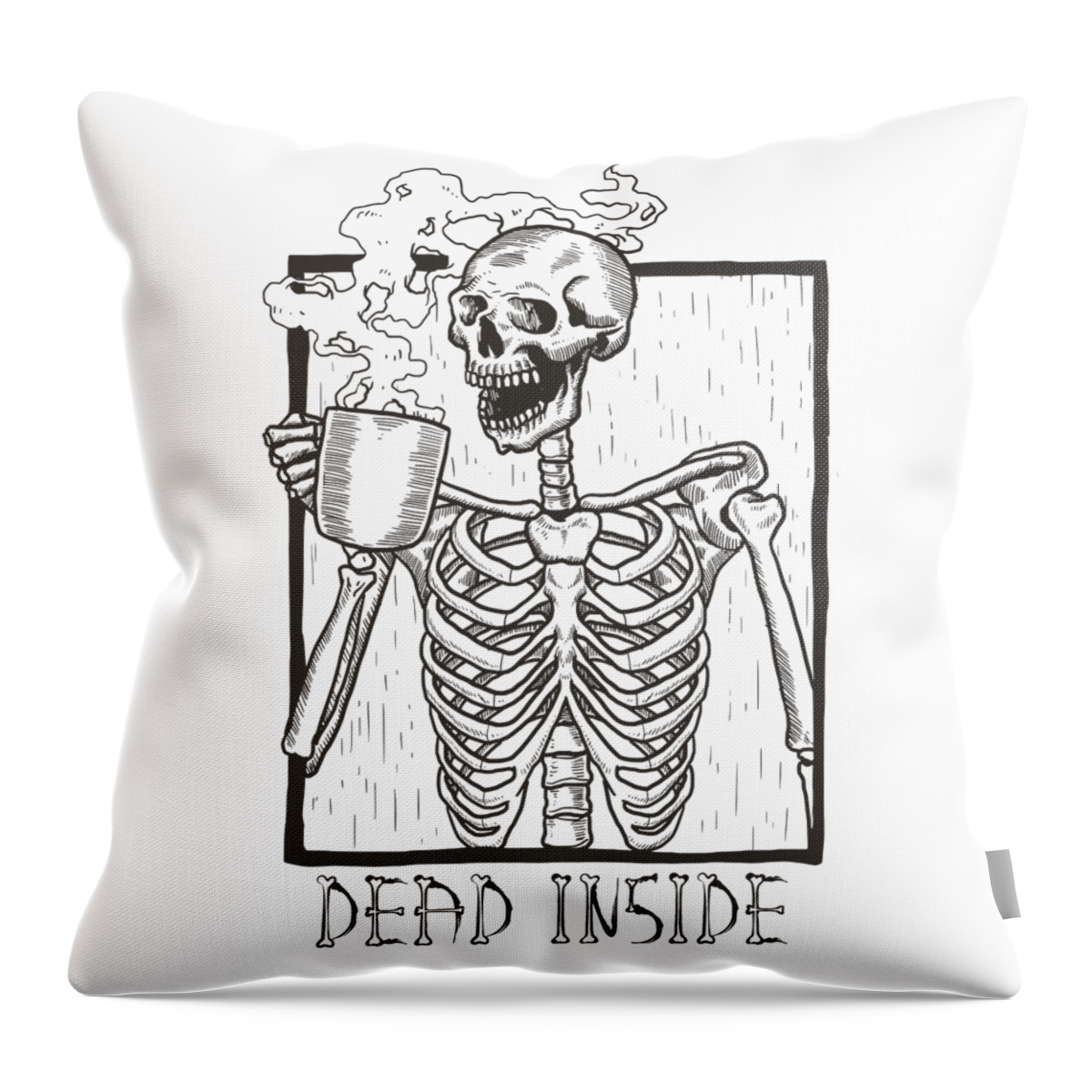 Cool Throw Pillow featuring the digital art Dead Inside Skeleton Coffee Halloween Meme by Flippin Sweet Gear