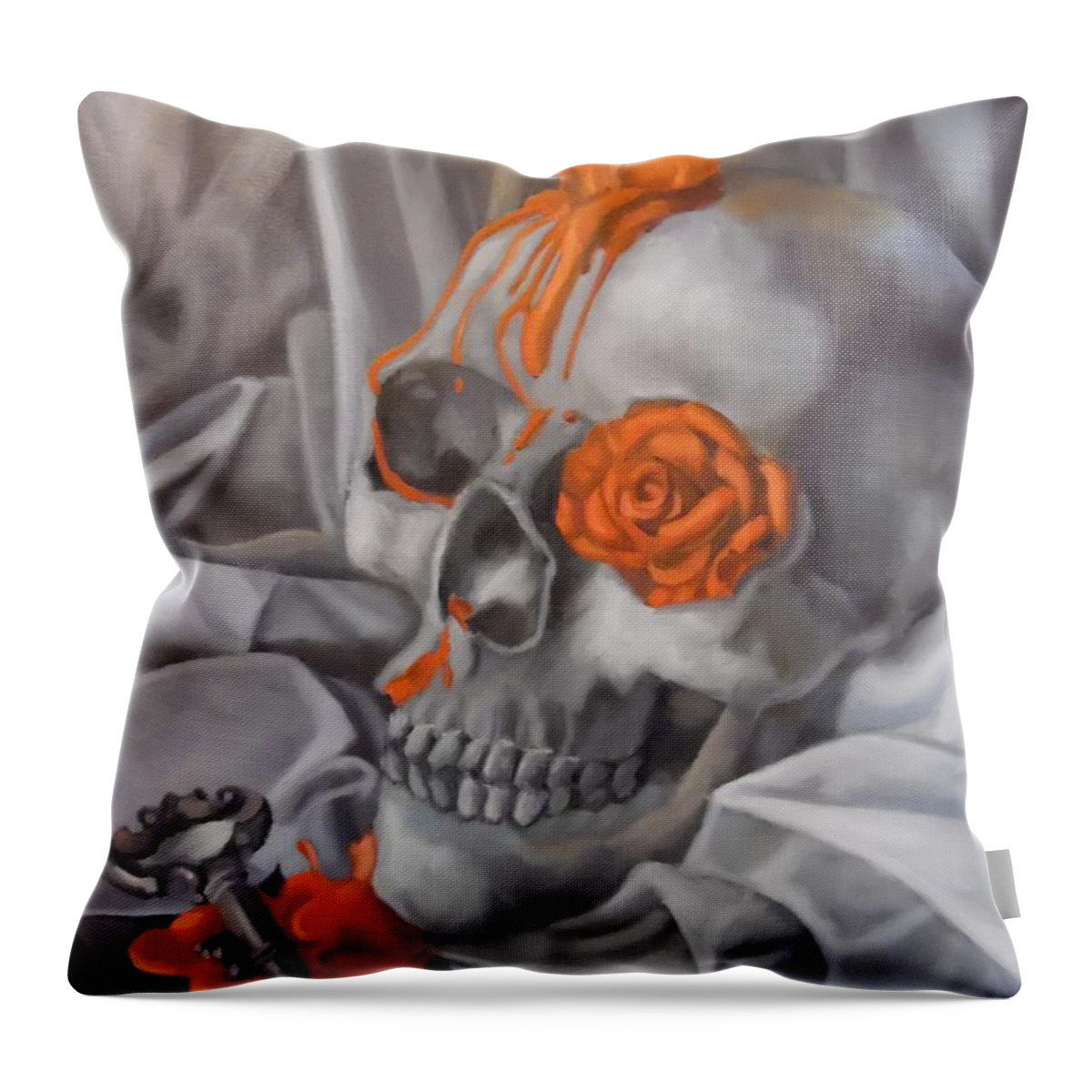 Skull Throw Pillow featuring the painting Dead Romance by Lori Keilwitz