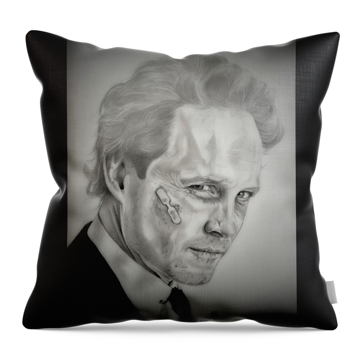 Dean Winters Throw Pillow featuring the drawing Dean Winters - Mayhem - Black and White Edition by Fred Larucci