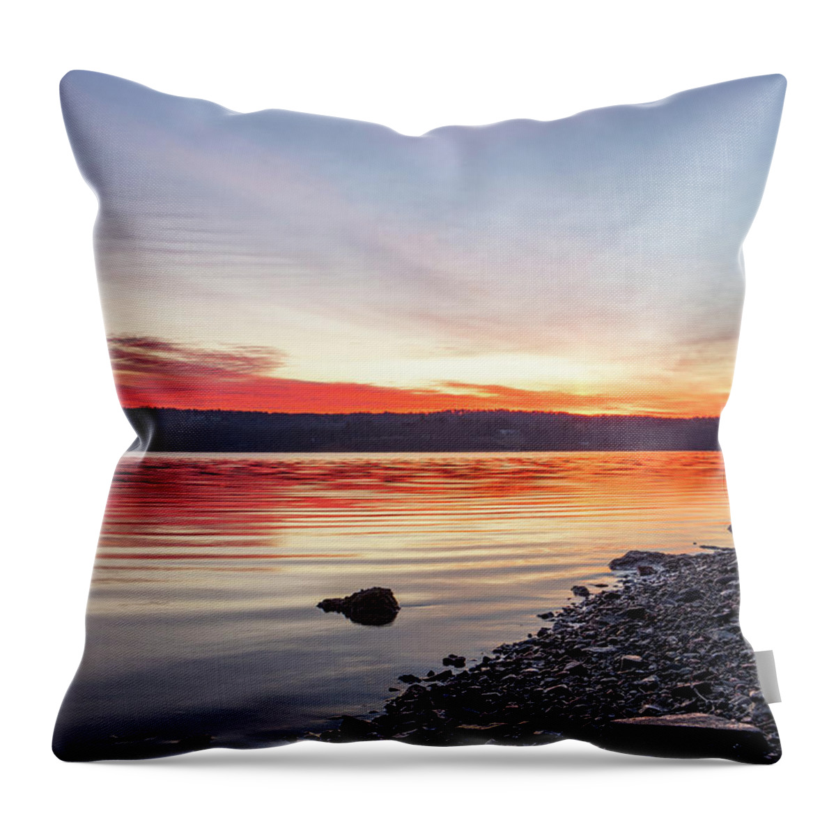 Hudson River Throw Pillow featuring the photograph December Dawn at Lighthouse Park by Jeff Severson