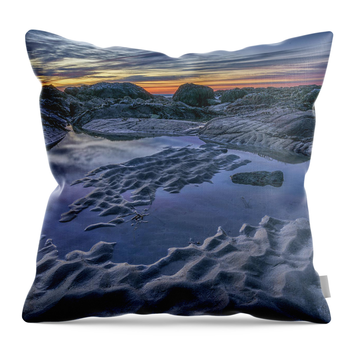 Fortune's Rocks Throw Pillow featuring the photograph December Dawn in Biddeford by Kristen Wilkinson