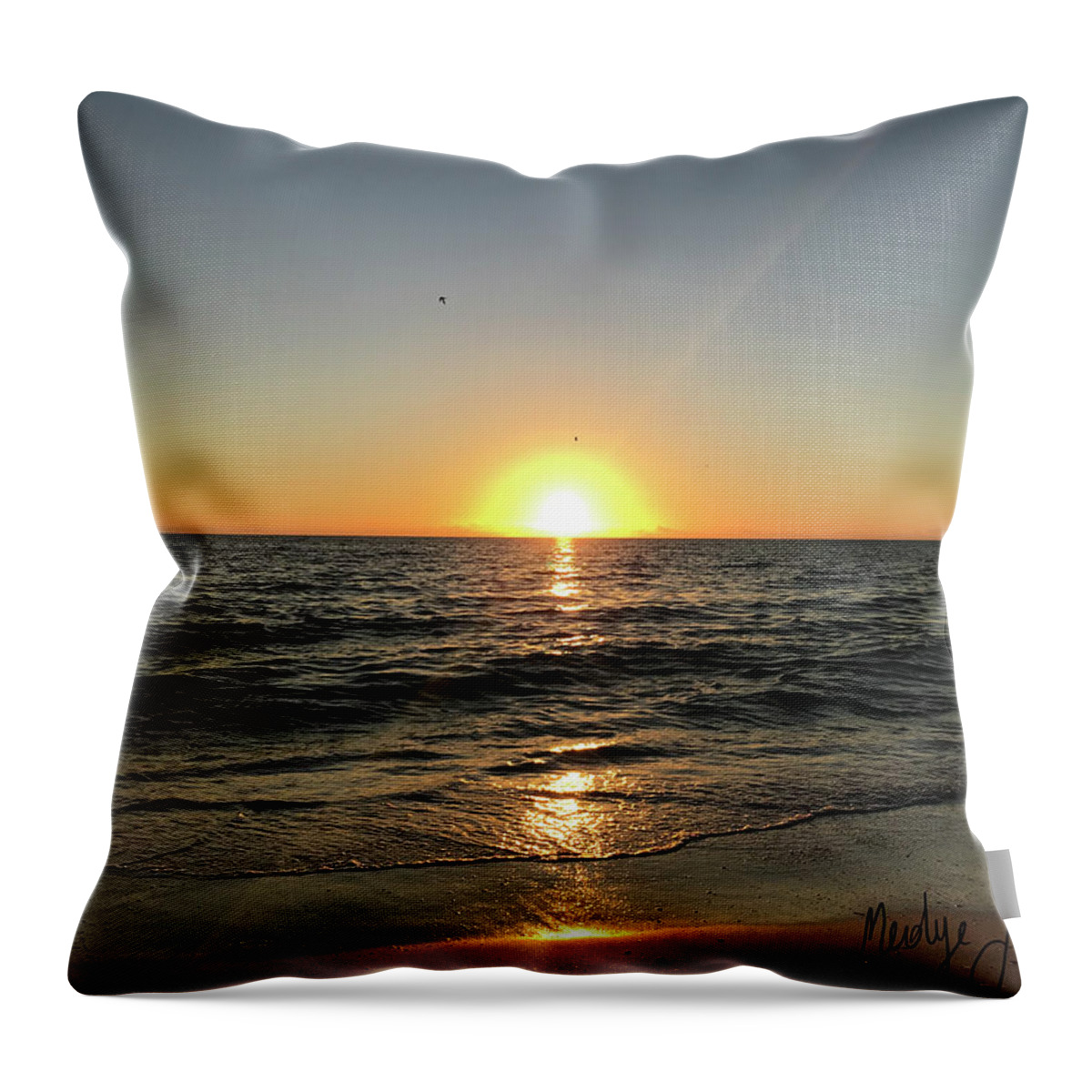 Sunset Throw Pillow featuring the photograph December Sunset on Lido Beach by Medge Jaspan