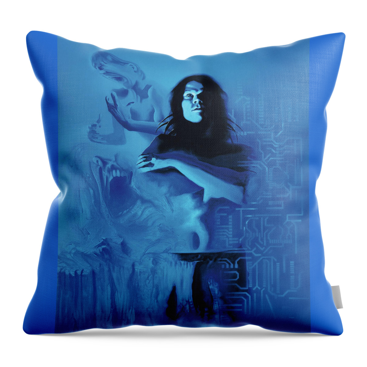 Blue Throw Pillow featuring the painting Decollages by Sv Bell
