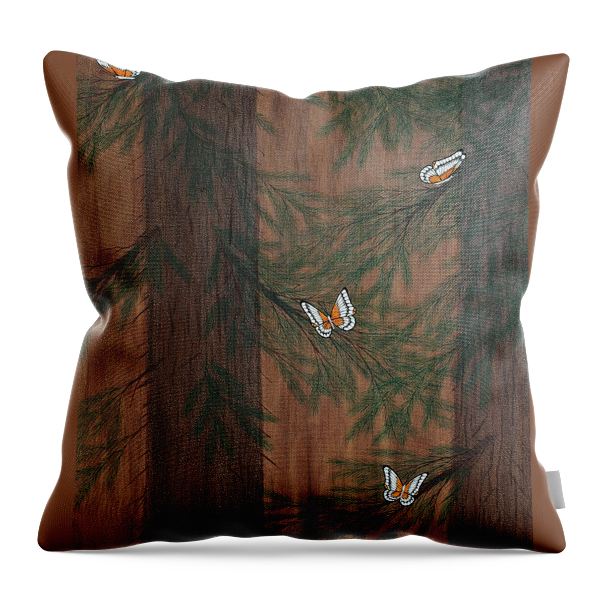 Butterflies Throw Pillow featuring the painting Deep Woods Refuge by Doug Miller