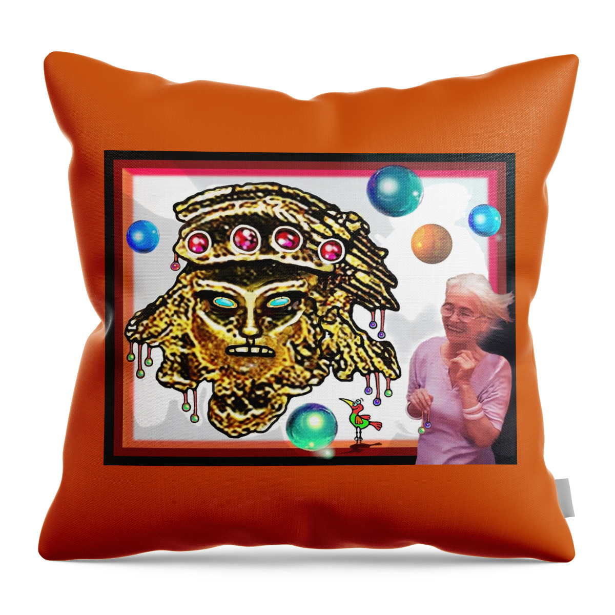 Mask Throw Pillow featuring the mixed media Delight by Hartmut Jager