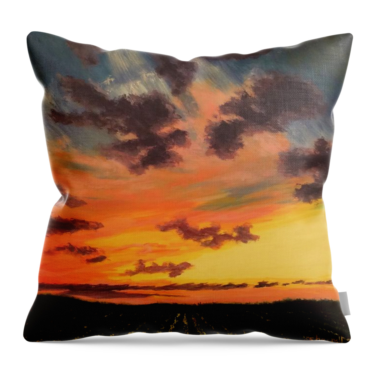 Paintings Throw Pillow featuring the painting Delta Sunset by Sherrell Rodgers
