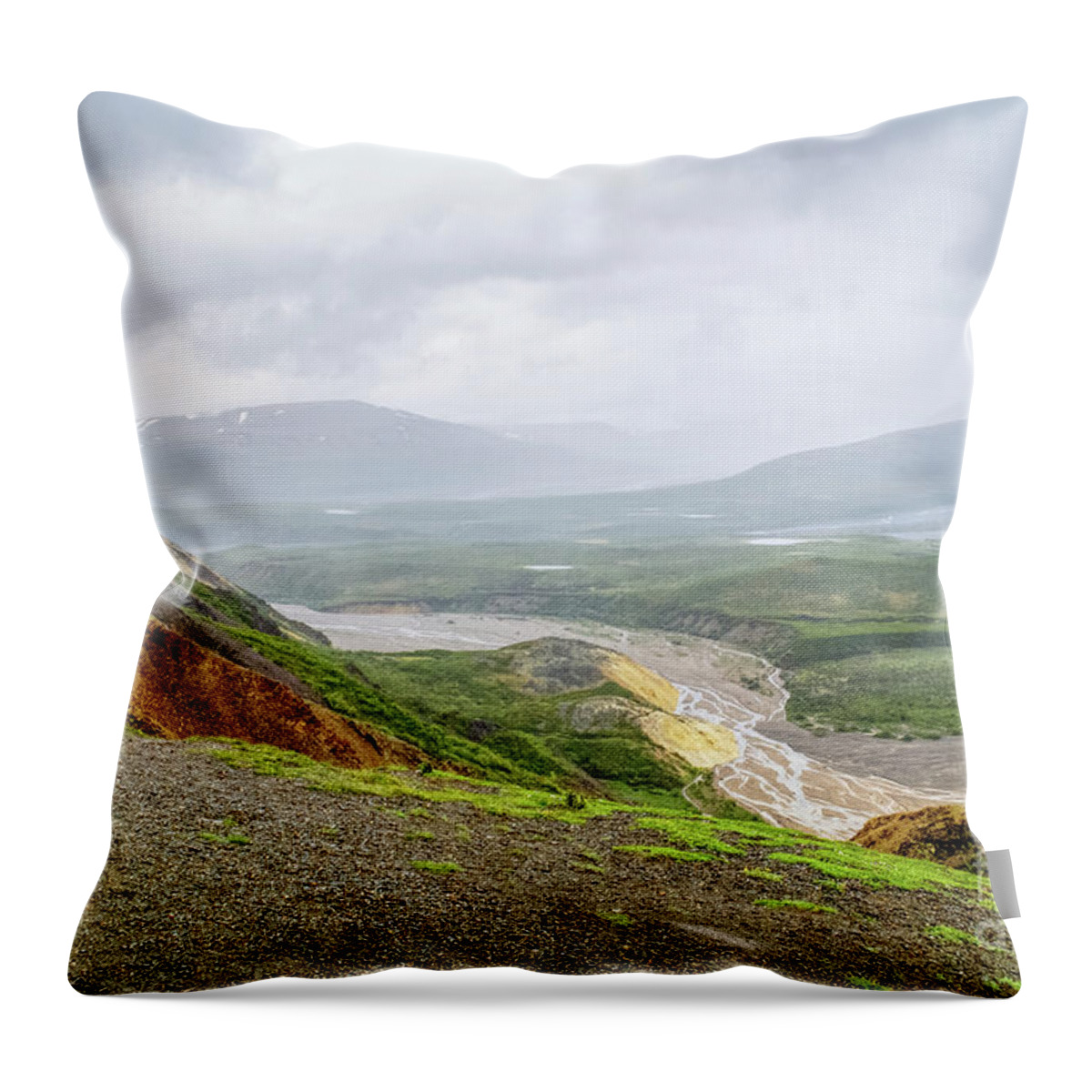 Alaska Throw Pillow featuring the photograph Denali Foggy Valley View by Jennifer White