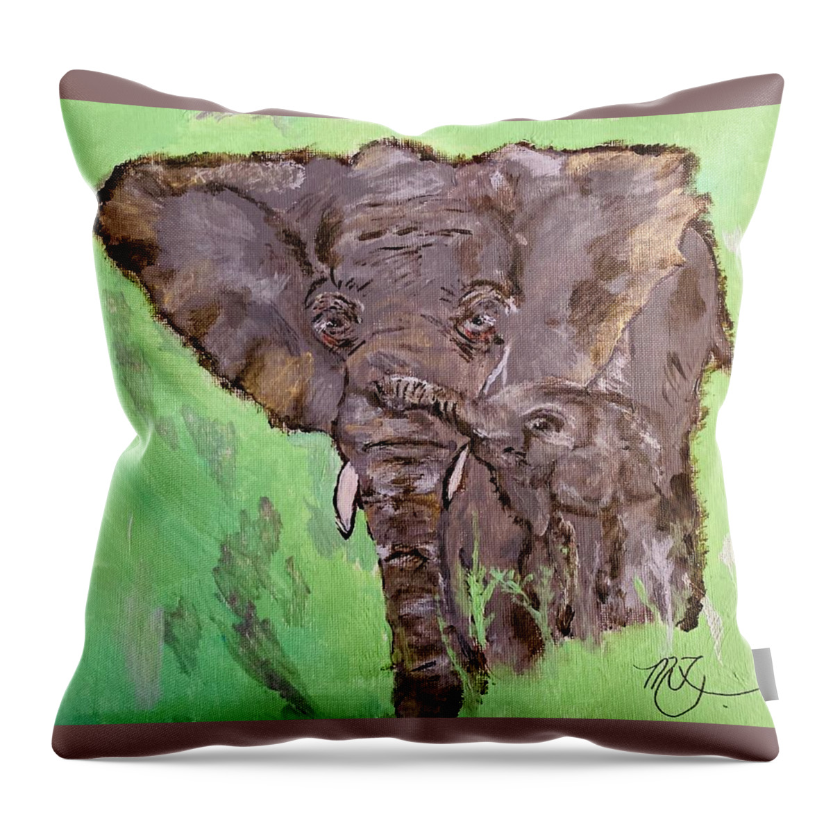 African Elephants Throw Pillow featuring the painting African Elephants by Melody Fowler
