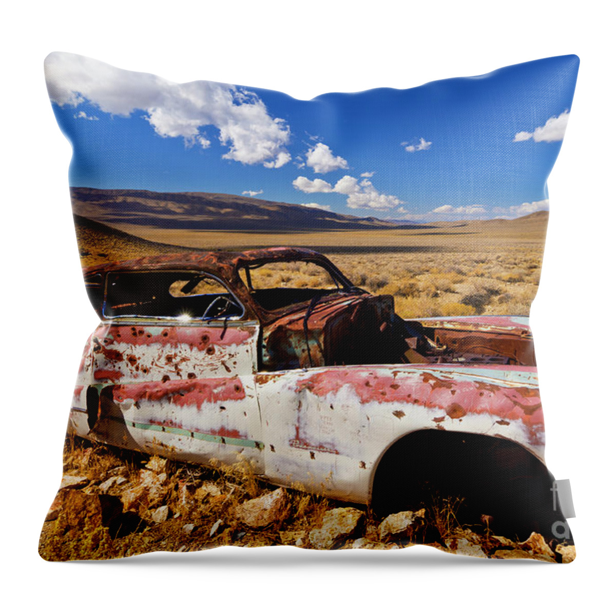 Rusty Car Throw Pillow featuring the photograph Derelict Buick Roadmaster, Death Valley, Calif by Neale And Judith Clark