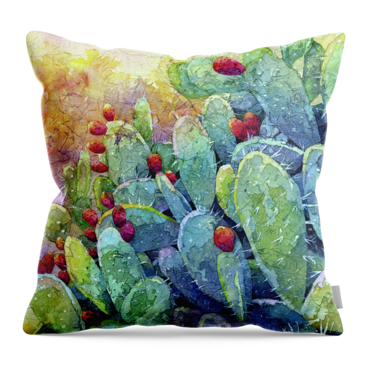 Cactus Throw Pillow featuring the painting Desert Gems 2-Pastel Colors by Hailey E Herrera