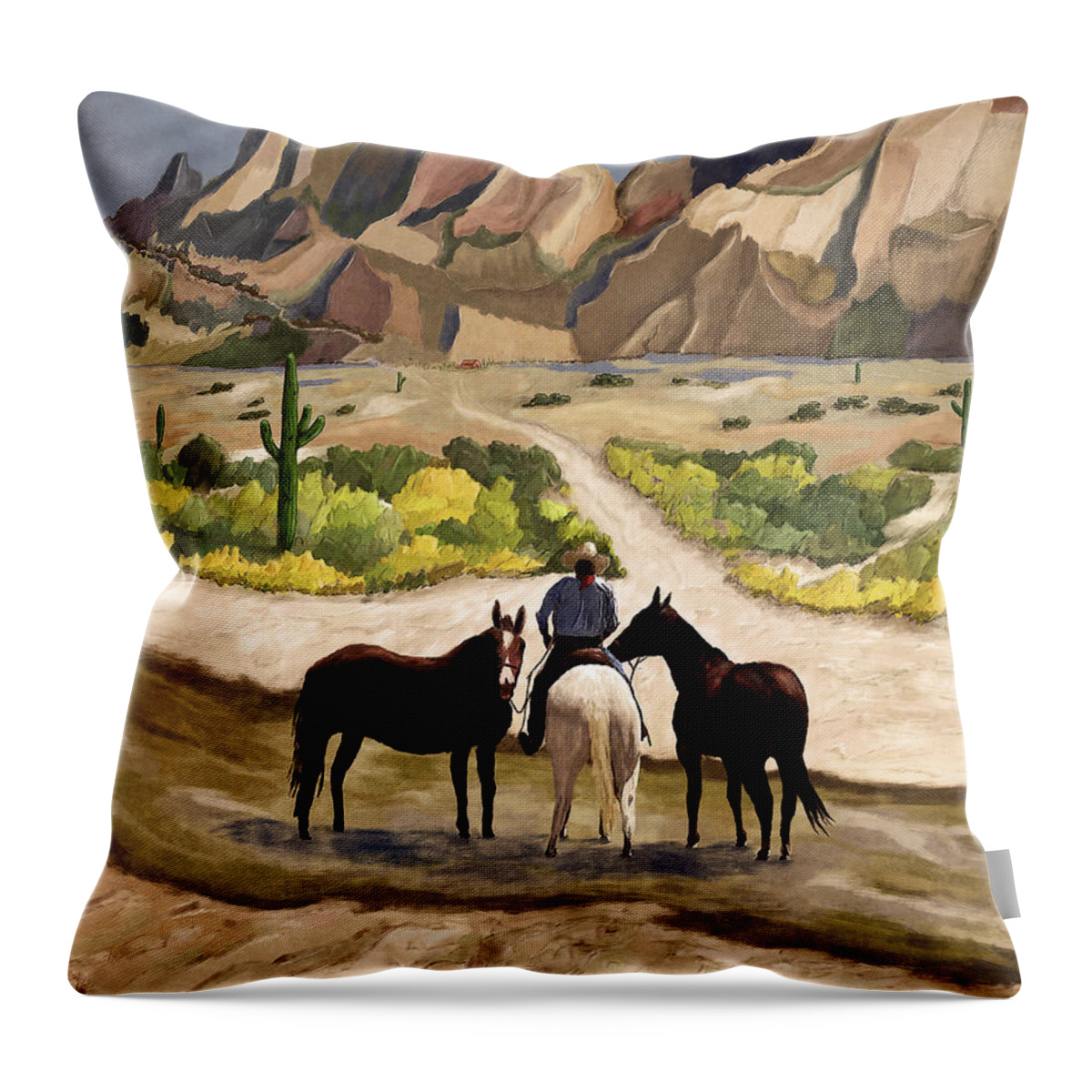 Horses Throw Pillow featuring the digital art Desert Horses by Ken Taylor