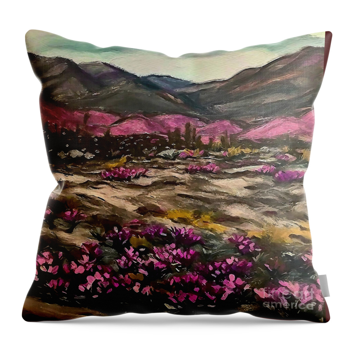  Throw Pillow featuring the painting Desert Lupine Painting Wildflower Lupine Coachella Valley Mounta by N Akkash
