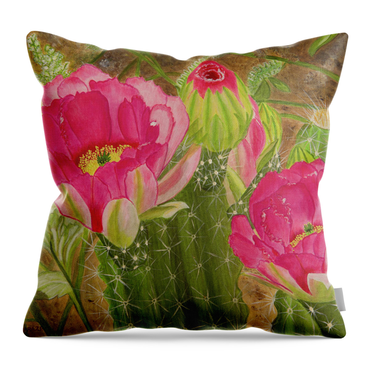 Cactus Throw Pillow featuring the painting Desert Stars by Donna Manaraze