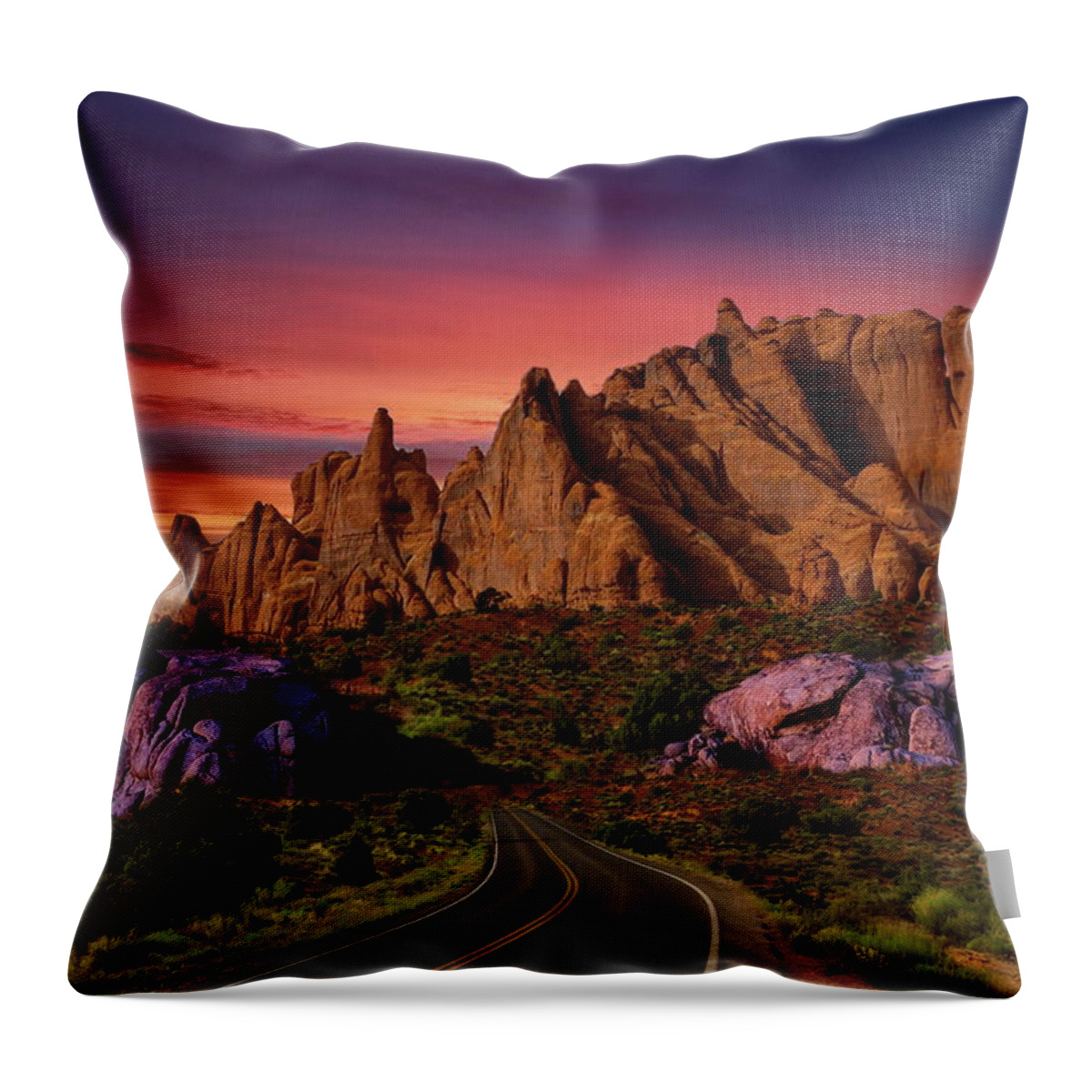 Desert Throw Pillow featuring the photograph Desert Sunset Drive by Russ Harris