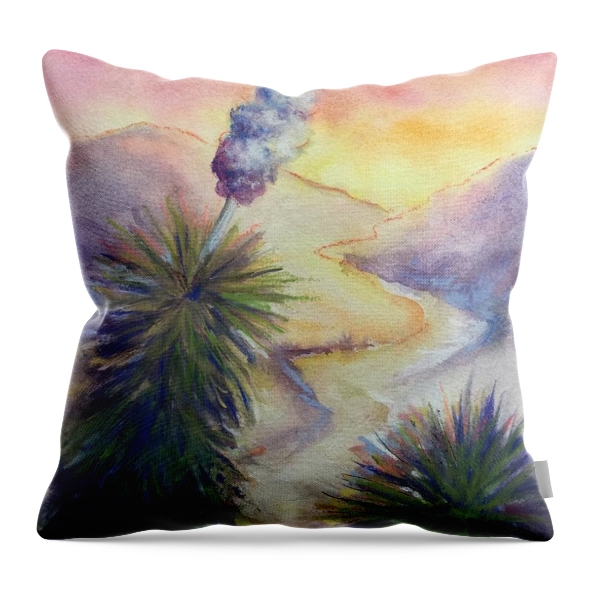 Yucca At Sunset Throw Pillow featuring the painting Desert yucca at sunset by Caroline Patrick