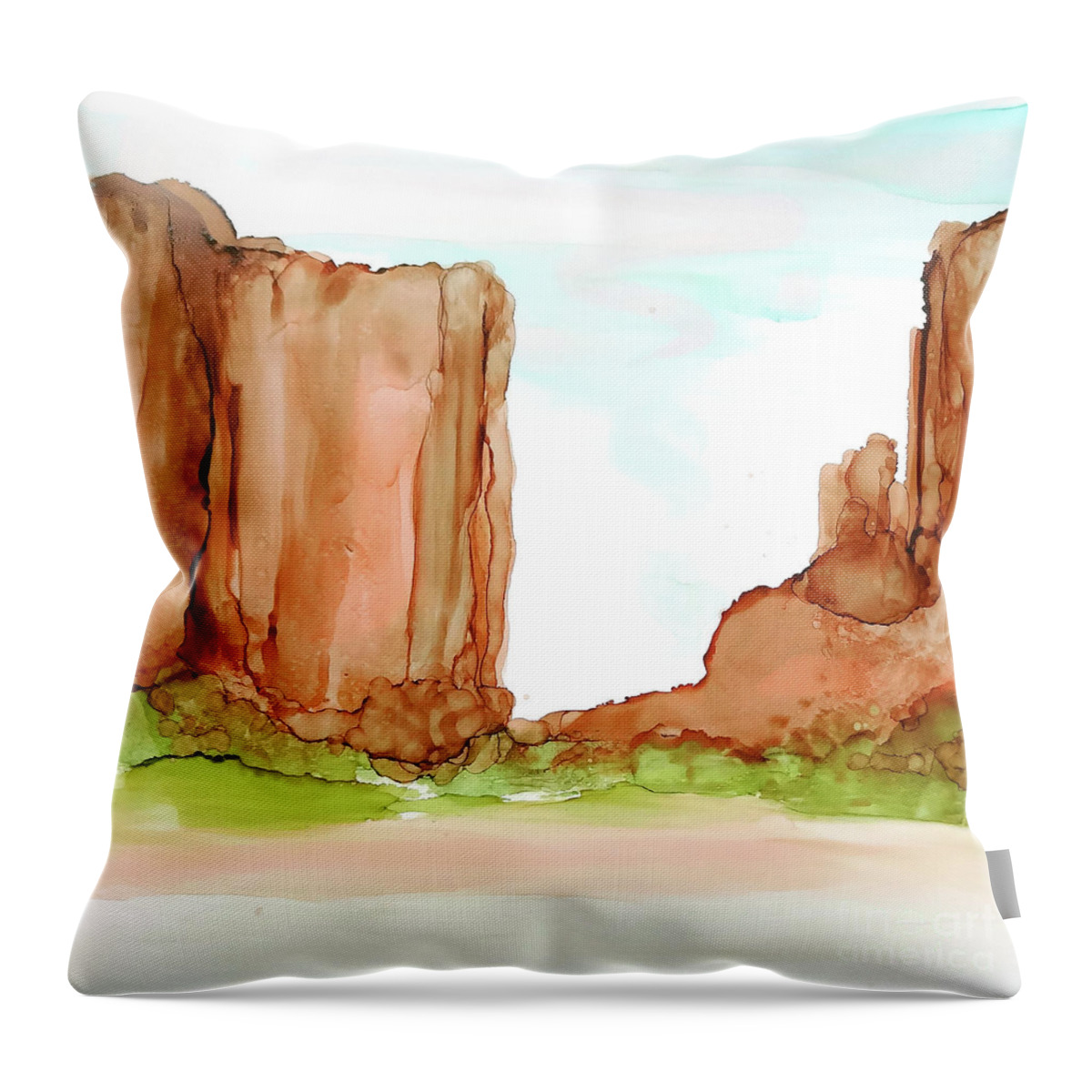 Alcohol Ink Throw Pillow featuring the painting Desertscape 6 by Chris Paschke