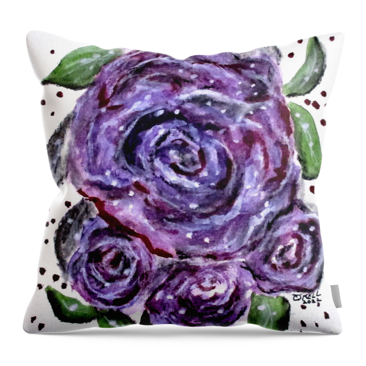 Clyde J. Kell Throw Pillow featuring the painting Designer Roses No2. by Clyde J Kell