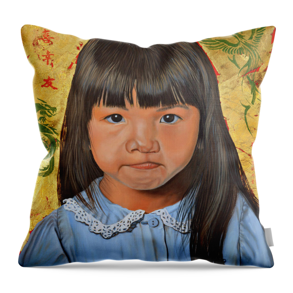 Oil Painting Throw Pillow featuring the painting Determination by Thu Nguyen