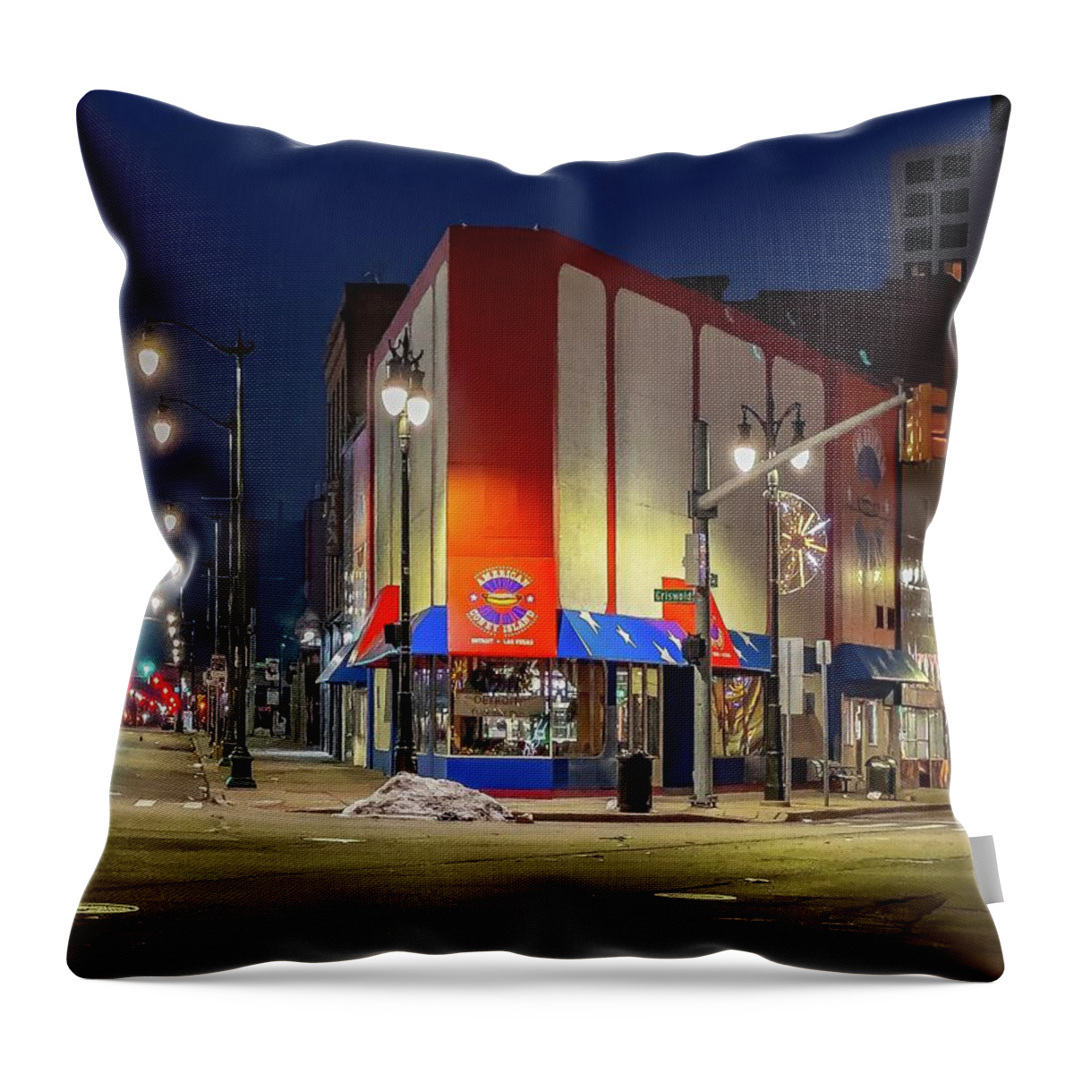  Detroit Throw Pillow featuring the photograph Detroit American Coney Island IMG_7420 by Michael Thomas