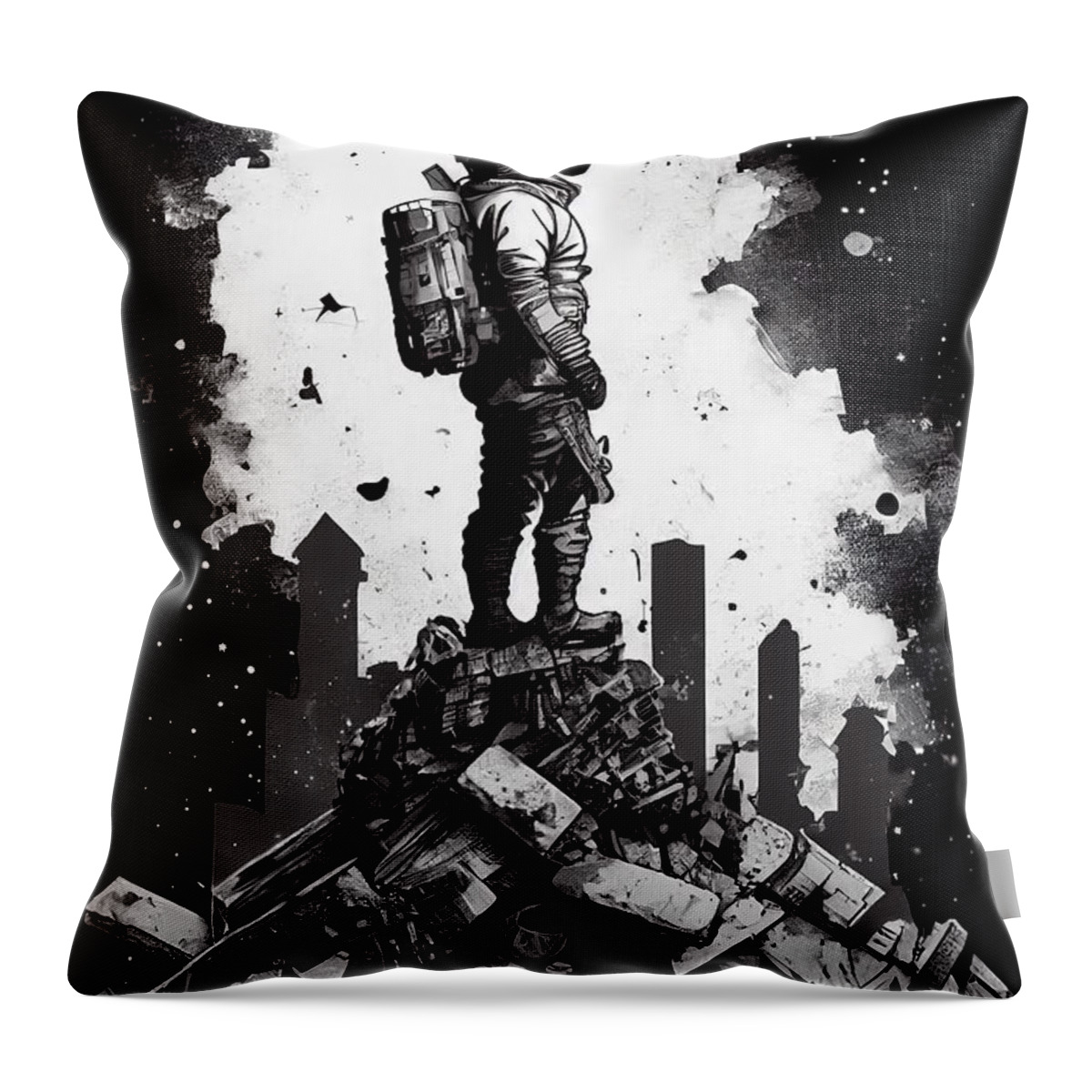 Astronaut Throw Pillow featuring the painting Devastation by N Akkash