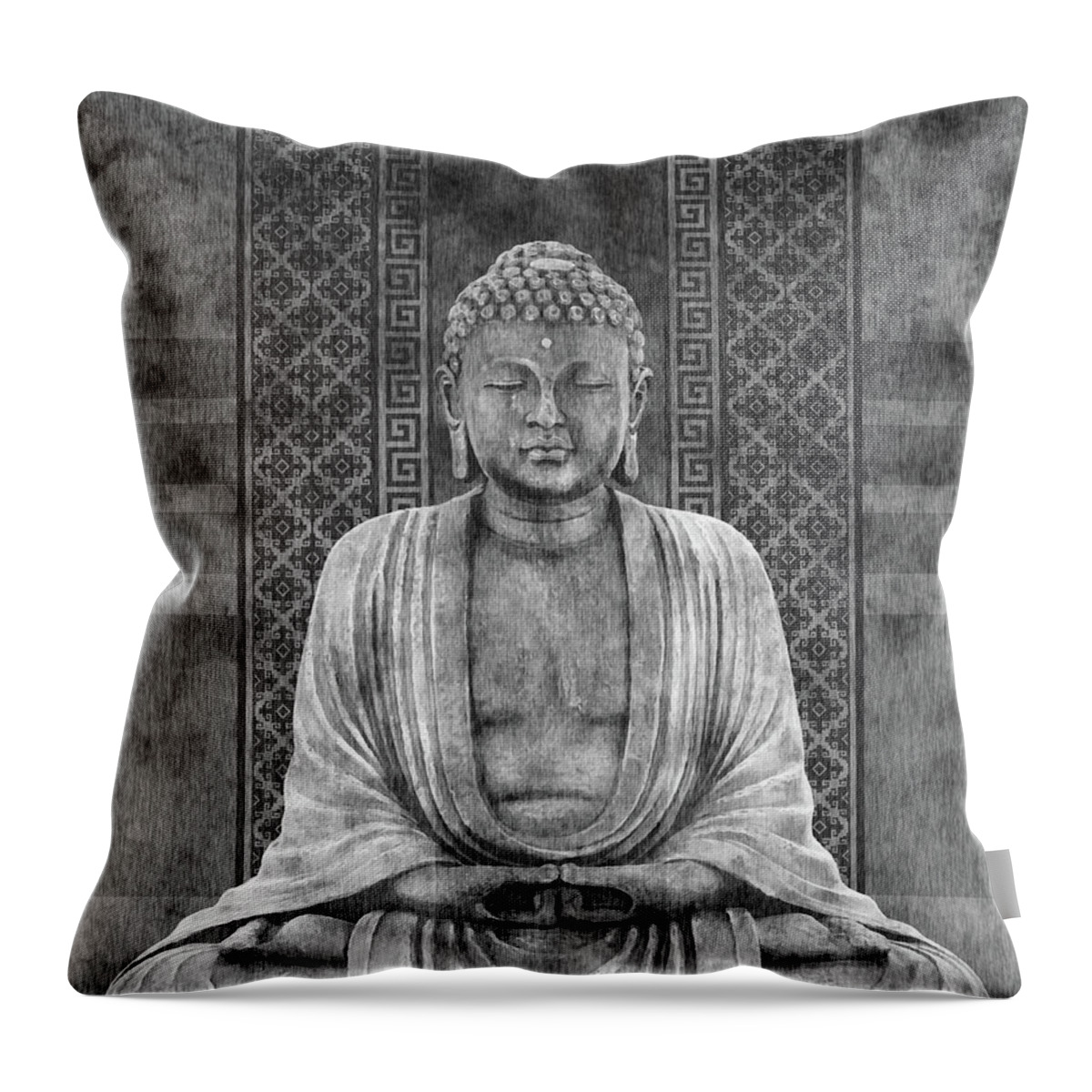 Buddha Throw Pillow featuring the mixed media Dhyana - Buddha in Meditation 03 by Studio Grafiikka