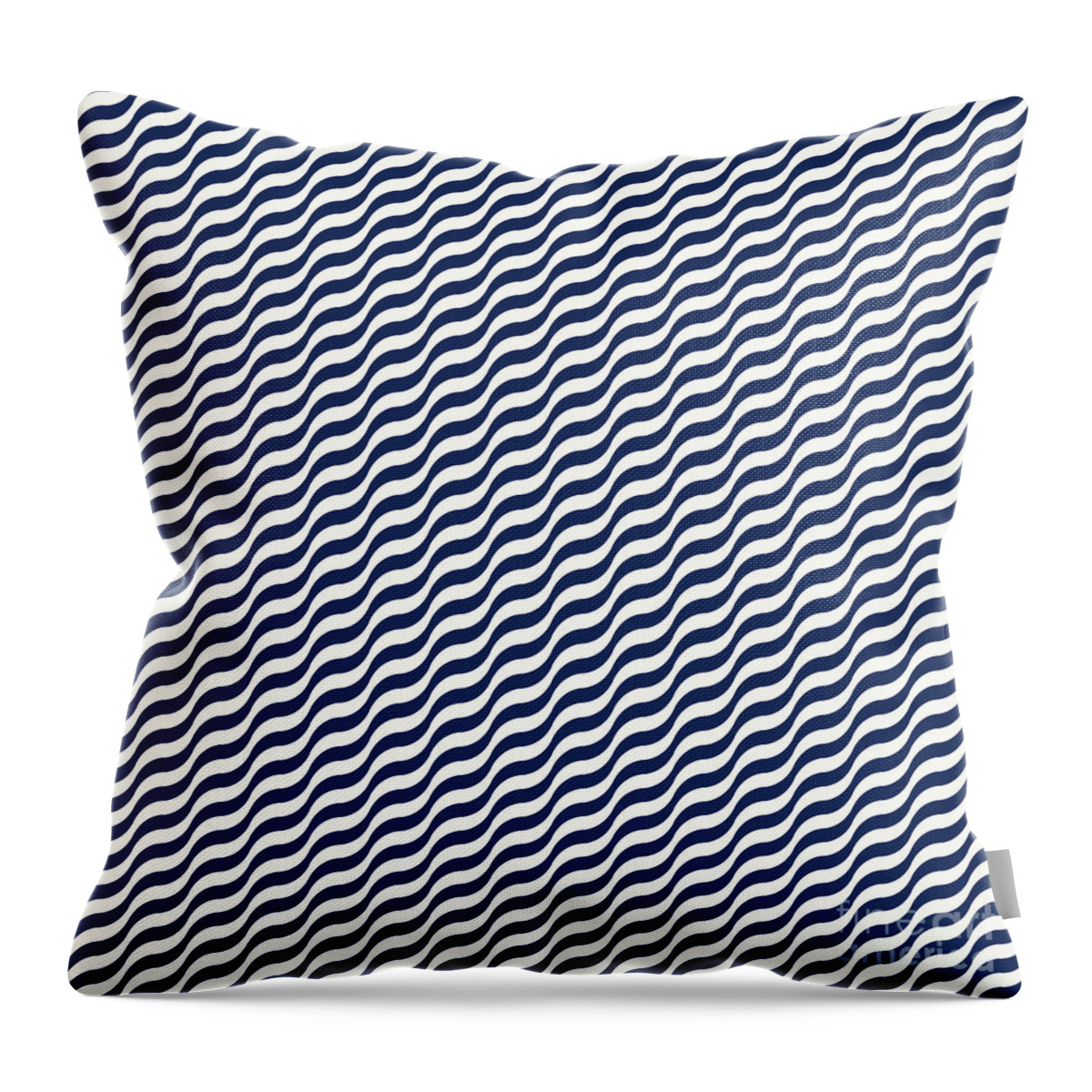 Pattern Throw Pillow featuring the painting Diagonal Wavy Serpentine Stripe Pattern in Soft White And Navy Blue n.2577 by Holy Rock Design