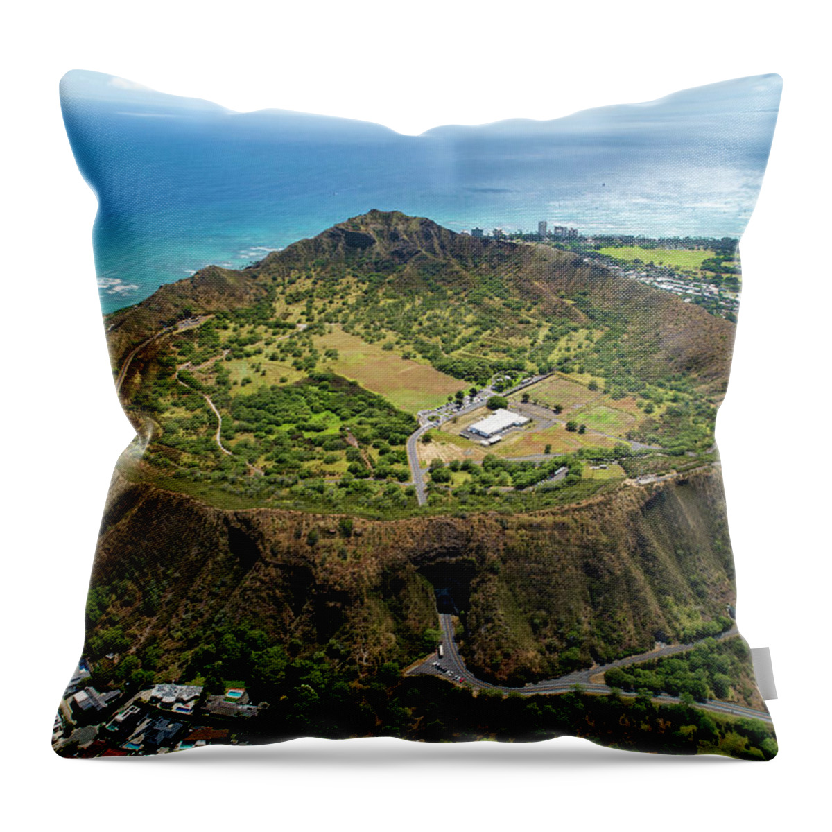 Diamond Head Hawaii Aerial Throw Pillow featuring the photograph Diamond Head Hawaii by Leonardo Dale
