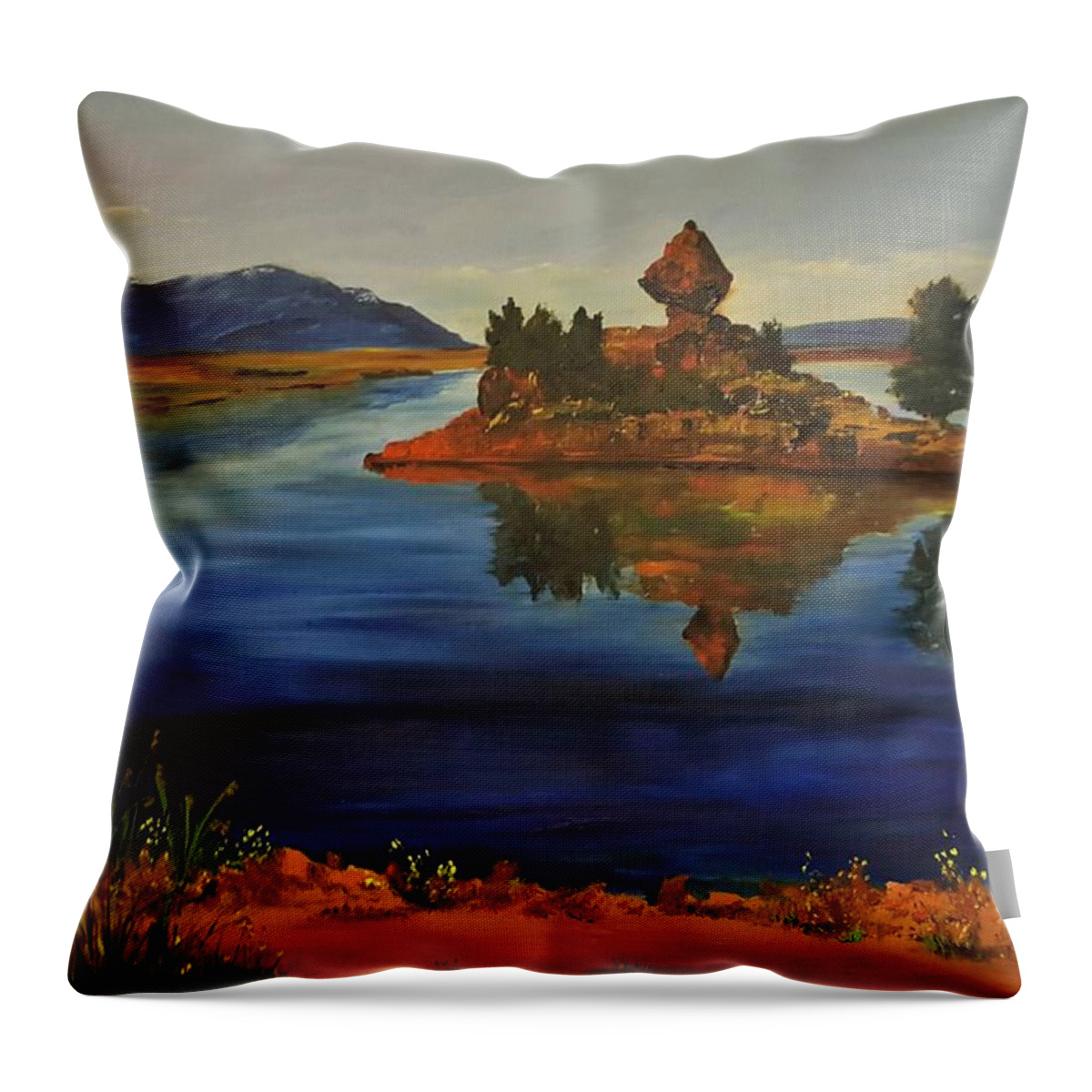 Diamond Point Throw Pillow featuring the painting Diamond Point Ennis Lake   4620 by Cheryl Nancy Ann Gordon