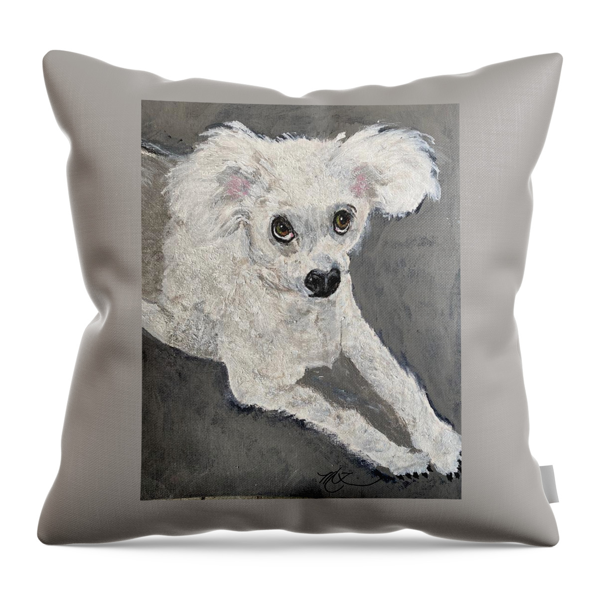 Dog Throw Pillow featuring the painting Diamonique the Poodle by Melody Fowler