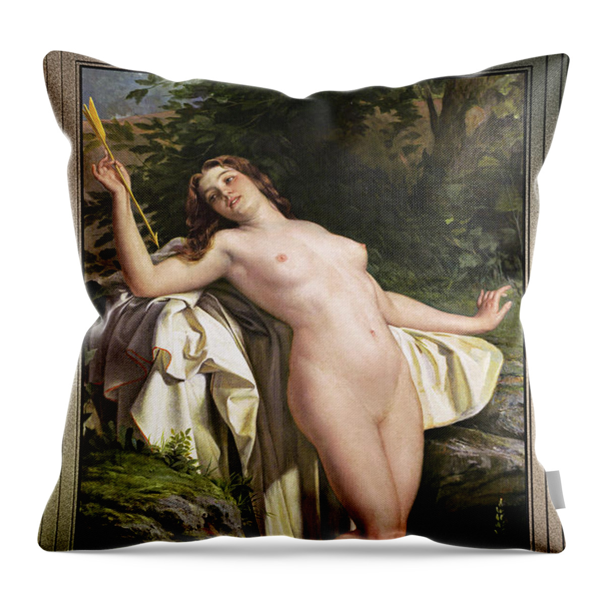 Diane Throw Pillow featuring the painting Diane Au Bain by Alexandre-Jacques Chantron by Rolando Burbon